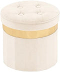 xuperbonus Small Ottoman with Storage, Folding Round Ottoman with Gold Trim by XUPERBONUS