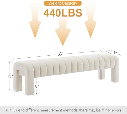 63" Upholstered Bed Bench, Cute Upholstered Channel Tufted Bench - Image 2