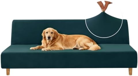 XINEAGE Velvet Armless Futon Cover, Stretch Pet Futon Slipcover, Dark Green by XINEAGE