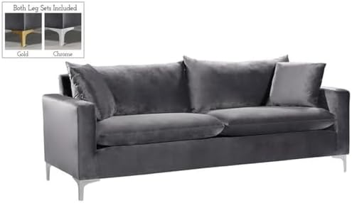 Meridian Furniture Naomi Collection Modern | Contemporary Grey Velvet - Image 4