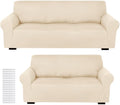 Peryiter 2 Pcs Couch and Loveseat Sofa Covers, Milk Silk by Peryiter