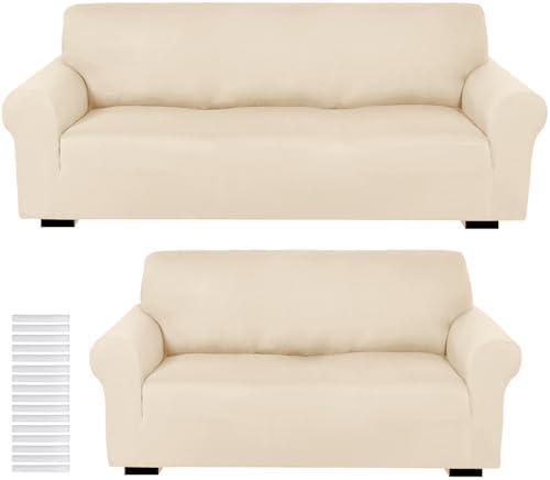 Peryiter 2 Pcs Couch and Loveseat Sofa Covers, Milk Silk by Peryiter