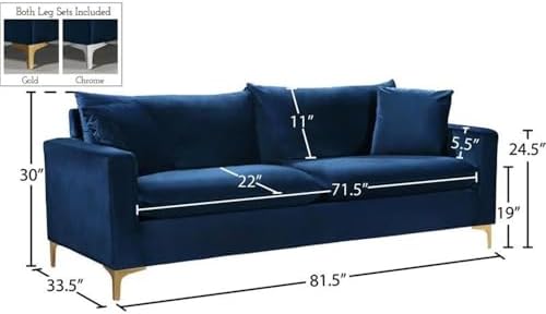 Meridian Furniture Naomi Collection Modern | Contemporary Navy Velvet - Image 3