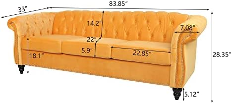 LEVNARY Velvet Chesterfield Sofa, Classic Tufted Upholstered Couch, Modern 3 - Image 2