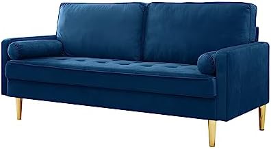 KEIKI 65" Velvet Futon Sofa Loveseat, Small Sleeper Cloud Couch Bed - Image 6