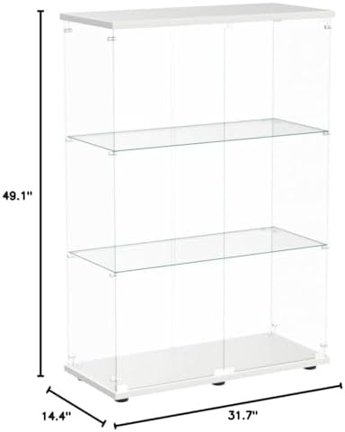 Beauty4U White Glass Display Cabinet, 3-Shelf 2-Door Curio Cabinet - Image 2