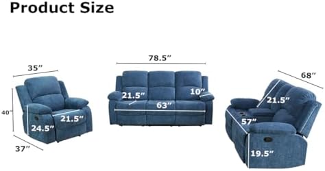 Manual Reclining Couch Sofa Set - Image 2