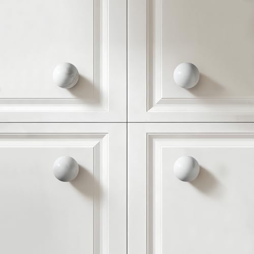 Natural White Marble Round Cabinet Knobs, 1.2" Diameter - Image 3