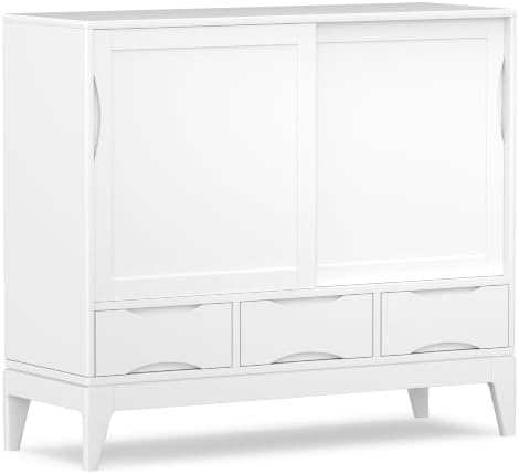 SIMPLIHOME Harper 48" Wide Solid Wood Storage Cabinet in White by SimpliHome