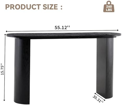 LKTART 55" Black Console Table for Entryway, Couch Tables Behind Sofa, - Image 2