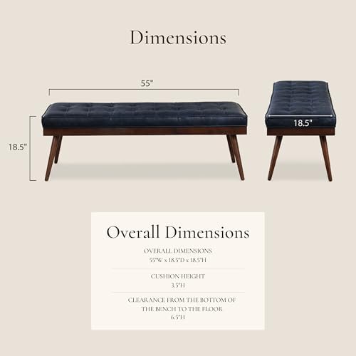POLY & BARK 55" Tufted Leather Bed Bench - Image 3