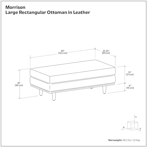 SIMPLIHOME Morrison 49" Wide Leather Rectangle Ottoman in Grey - Image 3