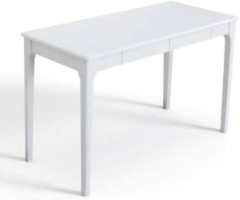 Solid Rubber Wood Desk with 2 Drawers, 47 Inch White Computer Writing Desk by Unknown