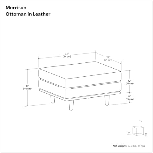 SIMPLIHOME Morrison 33" Wide Genuine Leather Rectangle Ottoman in Grey - Image 3
