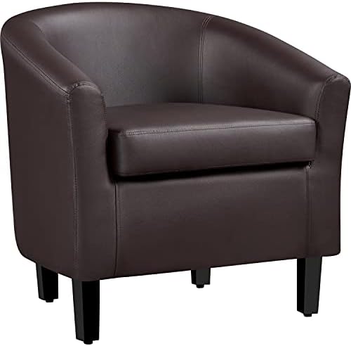Yaheetech Accent Chairs, Faux Leather Barrel Armchairs Espresso by Yaheetech