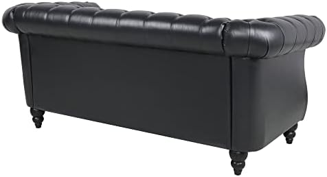 LEVNARY Leather Sofa, Chesterfield Tufted Upholstered 2 Seater Couch, Modern - Image 5