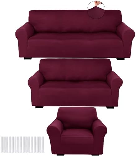 Peryiter 3 Pcs Couch and Loveseat Sofa Covers, Milk Silk by Peryiter