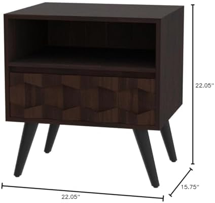 Bme Georgina Wood Nightstand, 1 Drawer & Open Shelf, Mid Century - Image 2