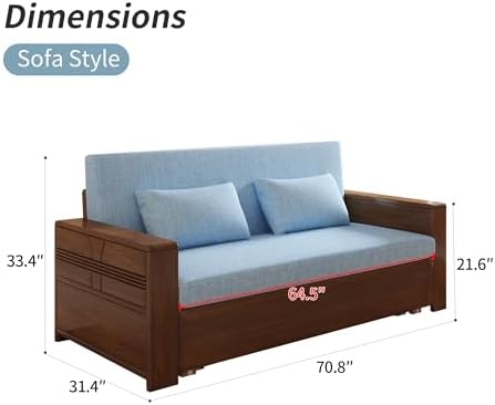 71" Solid Wood Walnut Frame Sectional Sleeper Sofa, 3-in-1 Pull Out Bed - Image 3