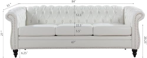 LEVNARY Chesterfield Sofa, Classic Tufted Upholstered Leather Couch, Modern 3 - Image 4