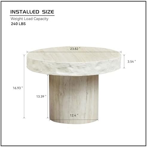 JUSTONE 23.82 Inch Faux Mars Textural Round Coffee Table, No Assembly Required - Image 2