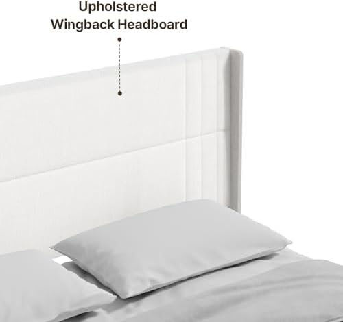 Gizoon King Bed Frame with Wingback Headboard, Upholstered Platform Bed - Image 5