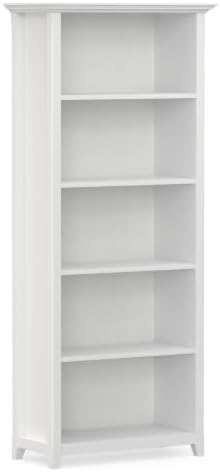 SIMPLIHOME Amherst 70" Tall Solid Wood 5-Shelf Bookcase in White by SimpliHome