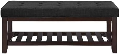 24KF Large Rectangular Upholstered Tufted Linen Ottoman Bench, Padded Bench - Image 4