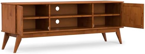 SIMPLIHOME Draper 72" Wide Solid Wood TV Stand in Teak Brown - Image 4