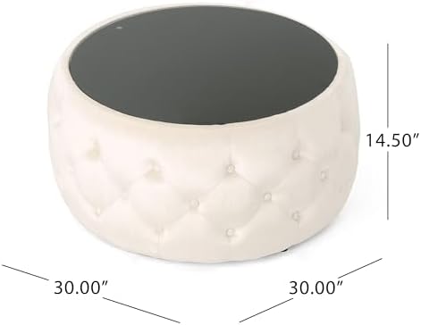 30" Round Velvet Ottoman Coffee Table, Button Tufted Coffee Table - Image 2