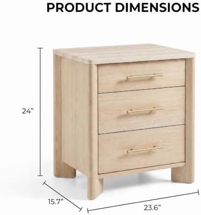Nightstand with 3 Drawers, Marble Top Night Stand, 23.6” Bedside Table - Image 2