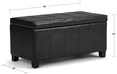 SIMPLIHOME Dover 36" Wide Vegan Leather Storage Ottoman in Midnight Black - Image 3