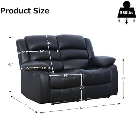 CANMOV Manual Loveseat Recliner, Faux Leather 2 Seater Reclining Chair - Image 2