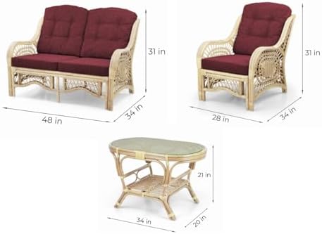 Malibu Lounge Set of 4: 2 Natural Rattan Wicker Chairs, Loveseat - Image 3