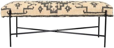 LR Home Black/Cream Handmade Upholstered Bench - Image 3