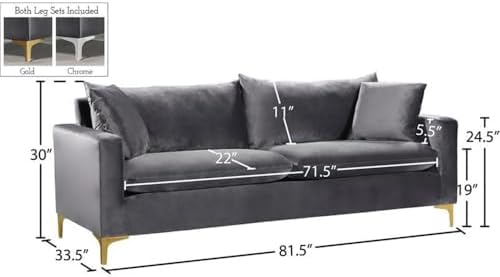 Meridian Furniture Naomi Collection Modern | Contemporary Grey Velvet - Image 3