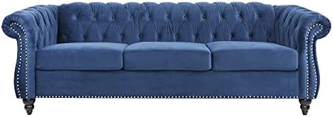 LEVNARY Three-Seat Velvet Sofa, Large Sofa Classic Tufted Chesterfield Settee - Image 3