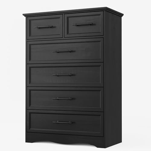 YANSNWO Black 6 Drawer Dresser for Bedroom by YANSNWO
