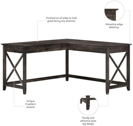 Pemberly Row 60W L Shaped Desk, Dark Gray Hickory Finish, Engineered Wood - Image 5