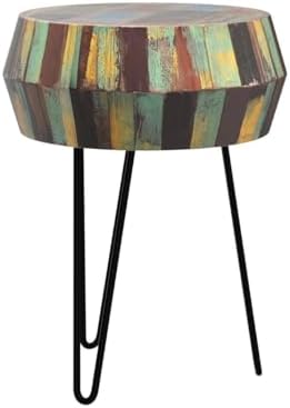 Drum Shaped Round Wood Side Table 16" x 16" x 21" H Multicolor - Image 5