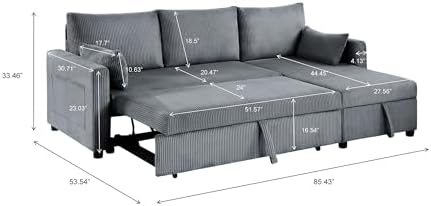 Ball & Cast 86" Sectional Sleeper Sofa Bed Pull Out Couches - Image 2
