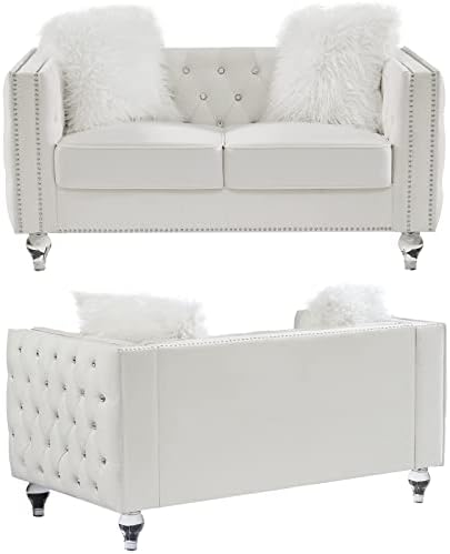 mikibama Velvet Loveseat with Buttons and Square Arms 59 Inch Tufted Sofa with - Image 5