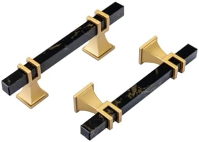 Haliwu 10 Pack 3" Kitchen Cabinet Handles Black Gold Marble Cabinet Pulls by Haliwu