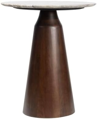 JONATHAN Y Kaito 18" Round White Marble End Table, Walnut Wood - Image 5