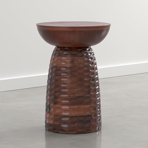 SIMPLIHOME Boyd 13" Wide Mango Wood Round Table in Warm Auburn Brown by SimpliHome
