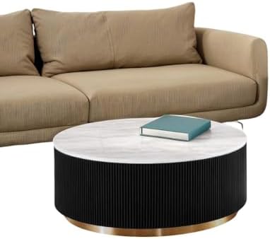 Round Coffee Table, 35 Inch Modern Contemporary Drum Cocktail Table - Image 3