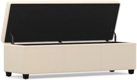 SIMPLIHOME Avalon 54" Wide Vegan Leather Storage Ottoman in Satin Cream - Image 4