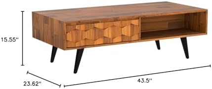 Bme Georgina Solid Wood Coffee Table, 2 Drawers & Open Shelves, Teak Brown - Image 2