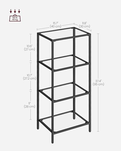 VASAGLE Bookcase Bookshelf, Tempered Glass Bookshelves, Steel Frame - Image 3