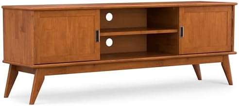 SIMPLIHOME Draper 72" Wide Solid Wood TV Stand in Teak Brown by SimpliHome